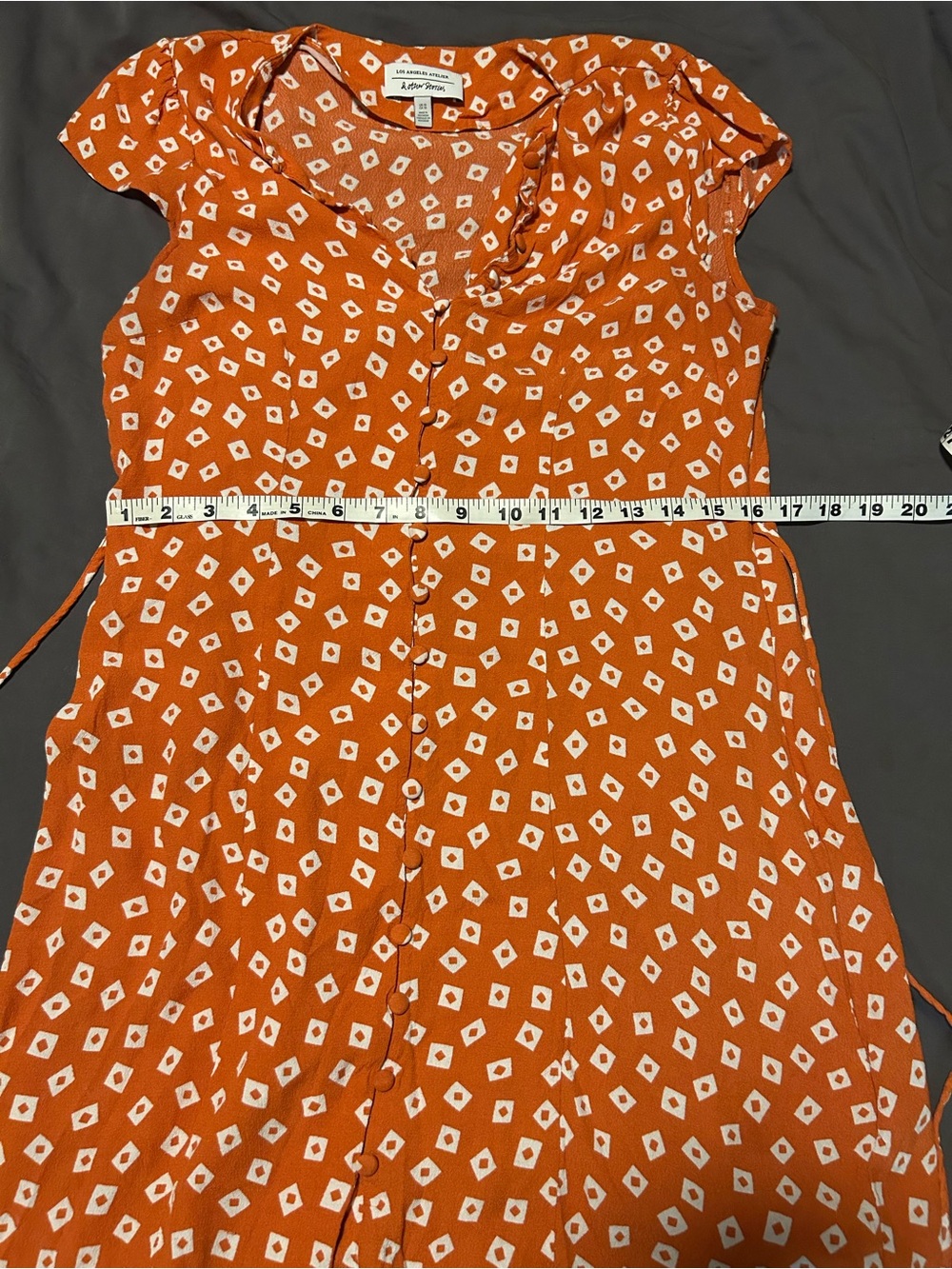 & Other Stories Orange Geometric Cap-Sleeve Mini Dress - Picture 5 of 7